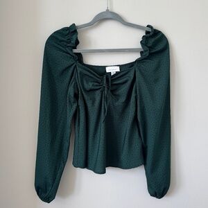 Topshop Green Polka Dot Long Sleeve Blouse in Size US 4